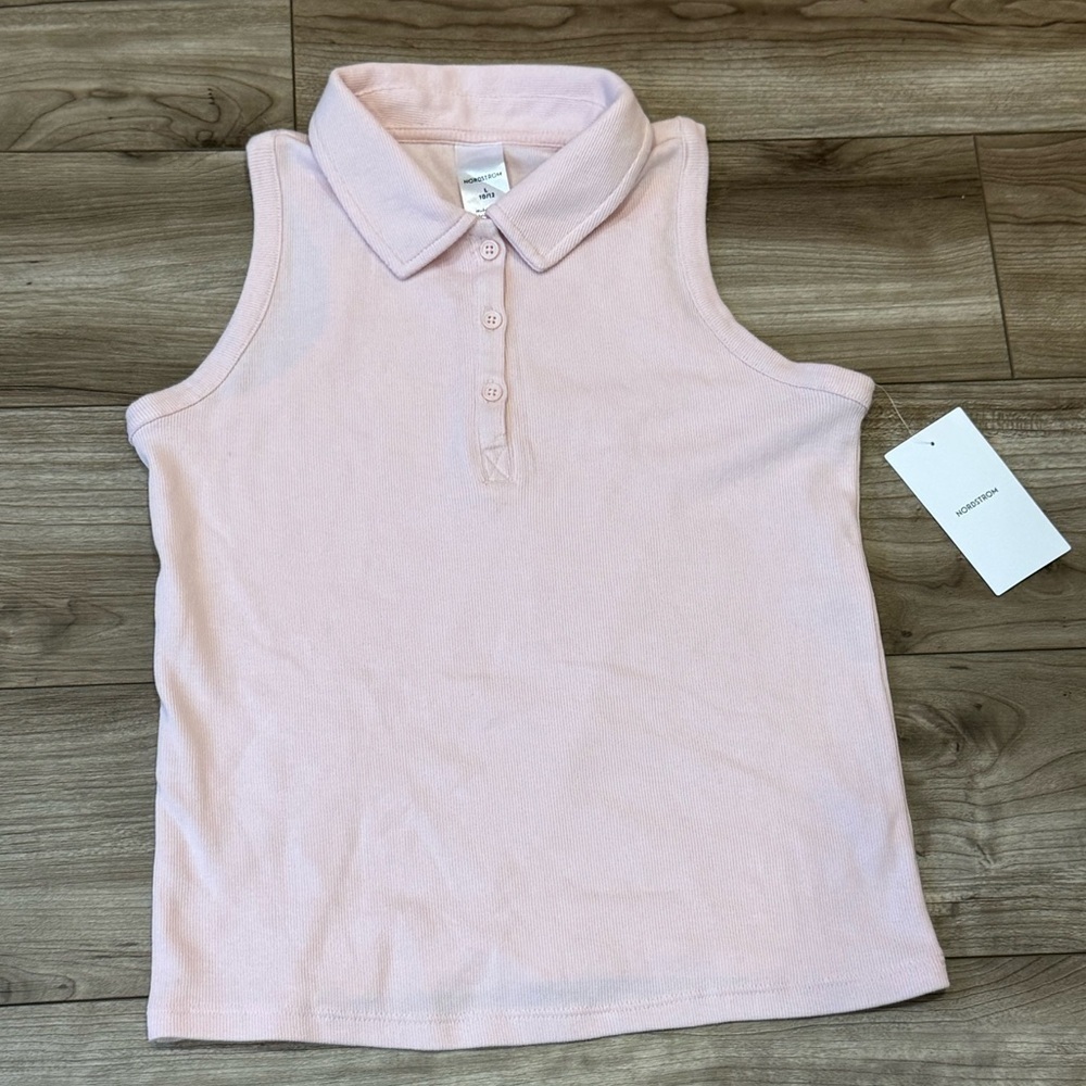 Nordstrom Sleeveless Crop Polo Shirt Pink Lotus Size L 10/12 NWT